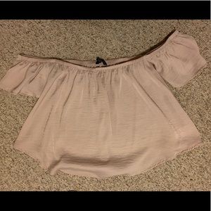 Blush pink off the shoulder shirt